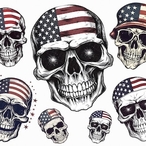 13 American skull png - USA skull American flag clipart bundle with transparent background for commercial use