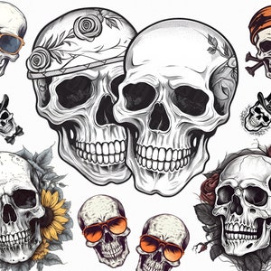 10 Beau crâne png artisanat faisant des cliparts - floral, café, images de sublimation de crânes de pirates avec fond transparent, utilisation commerciale