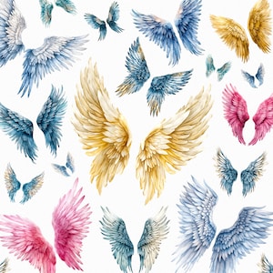 Aquarell Engelsflügel png - gold, rosa, pastell blaue Flügel - Federflügel, Engelsflügel Clipart, digitaler download