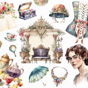 82 Watercolor Jane Austen png craft making clipart - scrapbook clipart with transparent background for commercial use instant download