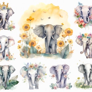 19 aquarel olifant png ambachtelijke clipart maken - bloemenolifant clipartafbeeldingen met transparante achtergrond voor commercieel gebruik