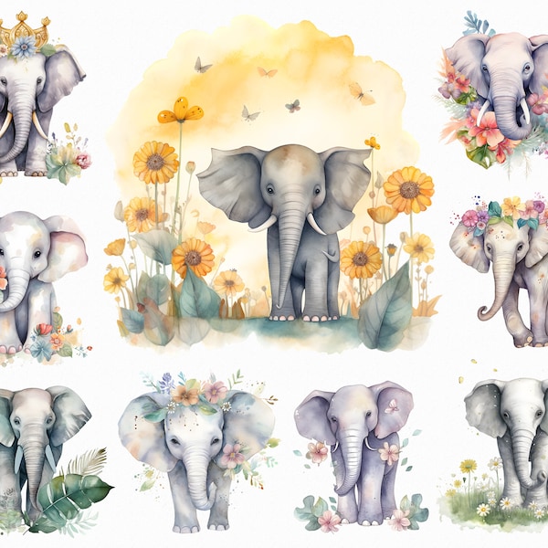 19 Watercolor elephant png craft making clipart - floral elephant clipart images with transparent background for commercial use