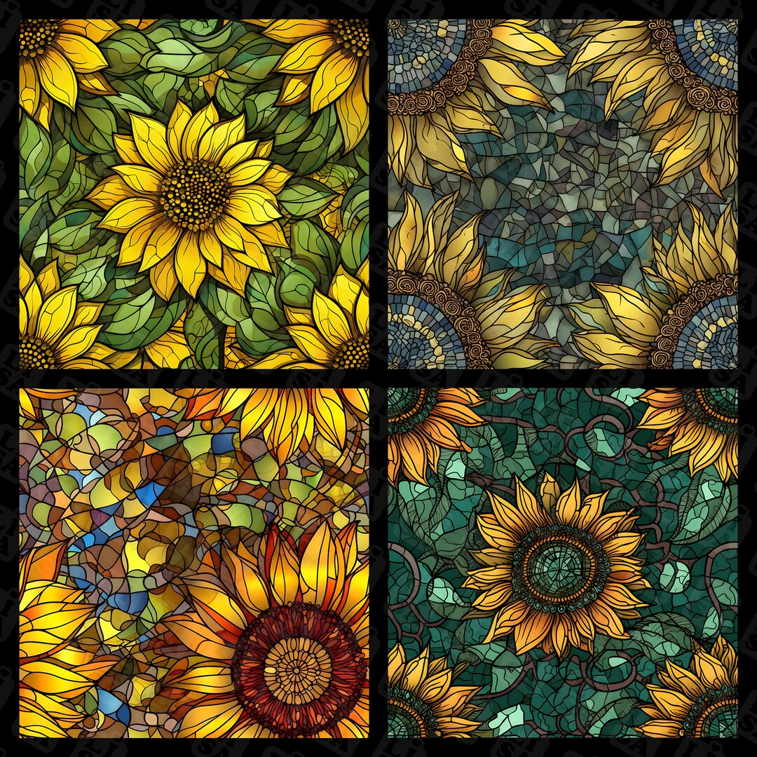 Stained Glass Sunflower Digital Paper - Seamless Sunflower Background ...