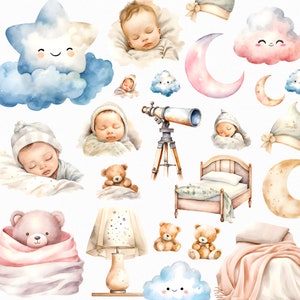 保育園の月のクリップアート png、おやすみなさい png - 柔らかい色、眠っている新生児のベビーシャワー、赤ちゃんのクリップアート、月の夢、赤ちゃんの夜の夢