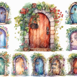 24 aquarel sprookjesdeuren png - fantasiedeuren clipart met transparante achtergrond voor commercieel gebruik