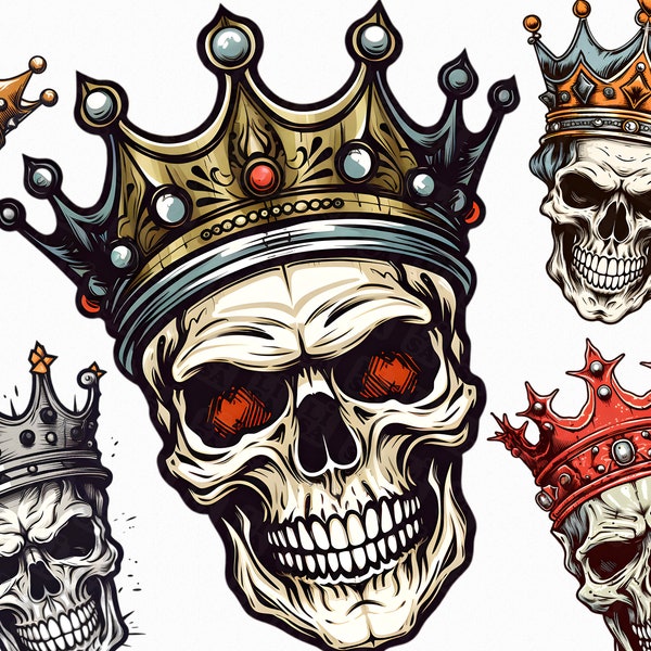 10 Crown skull designs - king skull clipart graphics in jpg format for commercial use