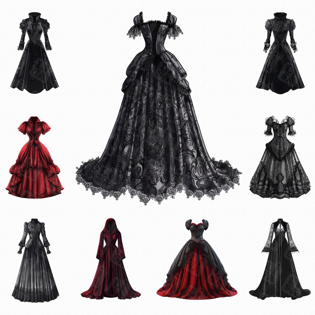 17 Gothic Dress Clipart Jpg Gothic Fashion Clipart Digital - Etsy
