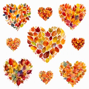 Aquarelle coeur automne png - Coeur fait de feuilles d'automne png clipart - Amour automne téléchargement numérique