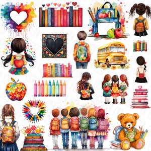 135 Aquarell Schule png, Schul Mädchen und Jungen, Bücher, Schule Cliparts, Back to School - Schulentwürfe mit transparentem Hintergrund