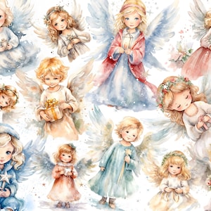 18 anges aquarelles - graphiques clipart anges de Noël au format jpg à usage commercial