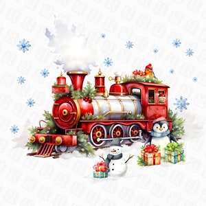 Tren de Navidad png - rojo verde azul, png de Navidad, sublimación de Navidad, diseño de tarjeta, png de pingüino, png de muñeco de nieve, diseño png de sublimación