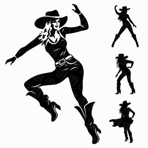 Western cowgirl svg dxf png vector - dancing cowgirl svg - country girl silhouette - western silhouette