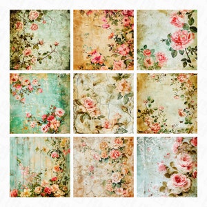 41 Shabby Chic Digital Paper Roses and Pink Flowers - Vintage Roses ...