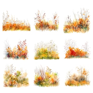 Watercolor autumn grass clipart - meadow clipart, nature clipart, autumn clipart - autumn wedding, scrapbooking, invitation clipart