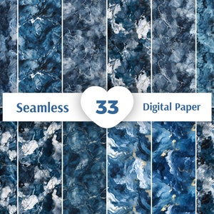 33 Natural blue marble pattern digital paper - navy seamless marble textures background for commercial use