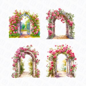Arched Roses Drawing Watercolor Roses and Arch PNG, Beautiful Rose Clipart, Garden Arch ...