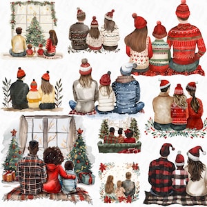 23 Weihnachten Familie Clipart, sitzende Familie Rückansicht, Winter Familie, Eltern und Kinder Clipart - Familie Weihnachten Png Designs