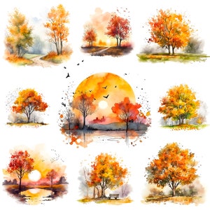Watercolor autumn scene clipart 19 jpg - autumn images digital download - card making, invitation, scrapbook clipart