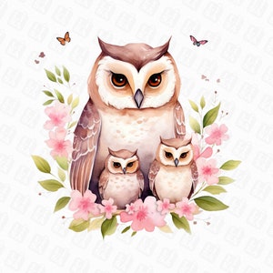 Wytnij Sowa Mama i Dziecko Zwierzęta PNG - Sowa Sublimacja PNG - Kwiatowa Sowa Do Wydruku, Idealna na Dzień Matki i Baby Shower