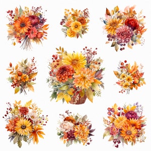 Aquarell Herbst Blumen Blumenstrauß png - herbst floral Clipart - digitaler download - scrapbooking,einladung, sublimation, Kartenherstellung