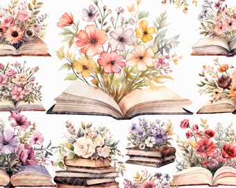 24 Watercolor floral book png - book with flowers sublimation designs with transparent background for commercial use