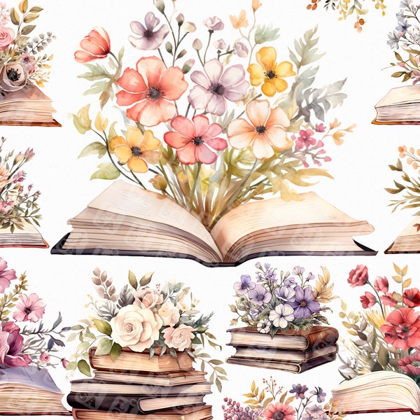 24 Watercolor floral book png - book with flowers sublimation designs with transparent background for commercial use