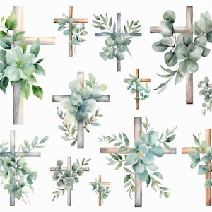 13 Aquarelle Croix Eucalyptus Png. Clipart de croix en bois. Aquarelle numérique Png. Téléchargement instantané Scrapbooking. Téléchargement numérique.