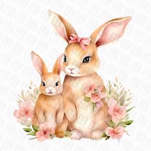 Häschen Mama und Baby Png Sublimation - erster Muttertag, Mama Häschen, Mutter und Tochter Png, erster Osterhase Png, digitaler Download