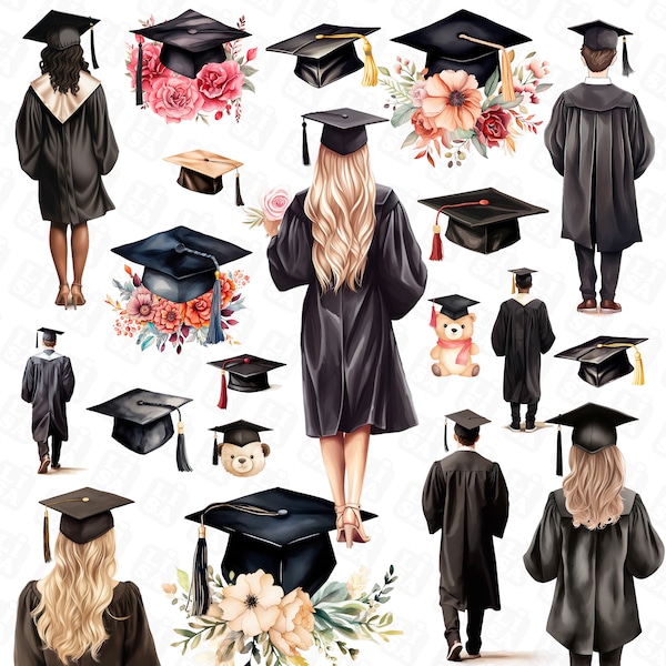 Watercolor graduation png, graduation cap, graduation clipart, graduation hat - graduation designs with transparent background