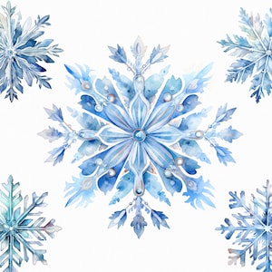 17 Watercolor snowflake png - winter clipart with transparent background for commercial use