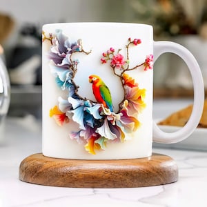 3d Parrot Mug Wrap 11oz & 15oz Mug, Parrot 3d Mug Sublimation Design Mug Wrap Template PNG