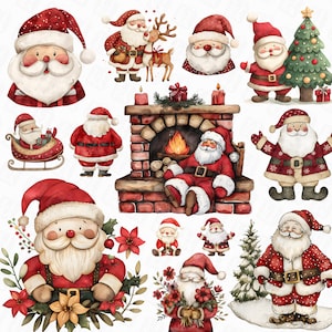 128 Clipart de Papai Noel, clipart de Natal, design de rosto de Papai Noel, pacote de clipart de Papai Noel de corpo inteiro PNG, download digital de Papai Noel