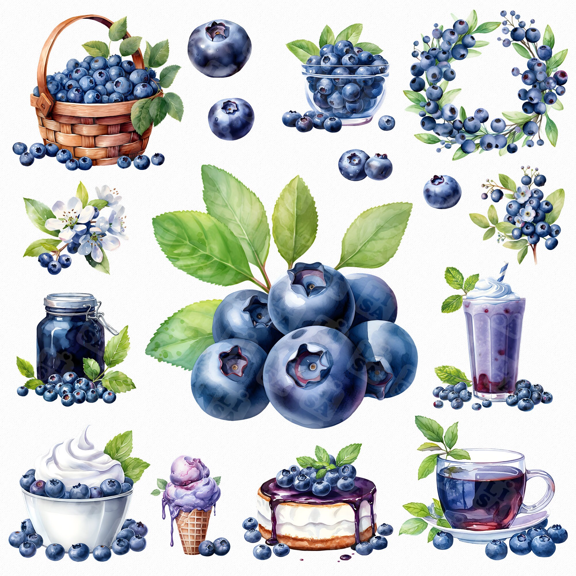 Watercolor blueberry png - berry png, blueberry image, blueberry clipart, blue fruit