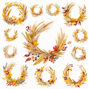 Corona de cosecha de acuarela png - corona de otoño, vibraciones de otoño png, cosecha png, imágenes prediseñadas de trigo, corona de trigo png, descarga digital