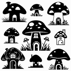 Casa dei funghi in formato SVG - casa delle fate in formato SVG, casa degli gnomi in formato SVG, mistico in formato SVG, fungo nero, fungo magico in formato SVG, immagini vettoriali