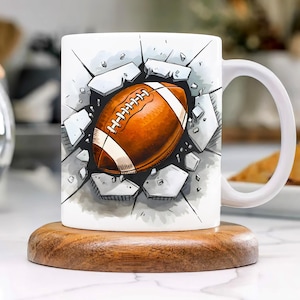 3d Football Mug Wrap 11oz & 15oz Mug, Sport 3d Mug Sublimation Design Mug Wrap Template PNG