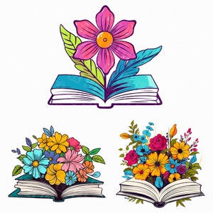 Floral book png png - reading png, book sublimation, flower book, book with flowers, book lover png - reading clipart - digital download