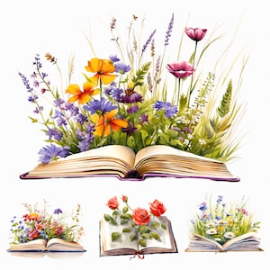Livre floral aquarelle png - livre avec des dessins de fleurs avec fond transparent pour un usage commercial