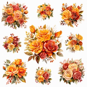 Aquarelle bouquet de roses d’automne png - roses d’automne png, clipart roses, bouquet de fleurs png, mariage d’automne, clipart d’automne, bouquet boho