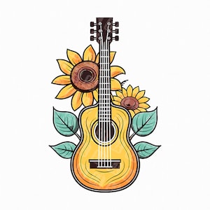 Sunflower guitar png - country music png - western sublimation - sunflower clipart - sublimation designs, digital download