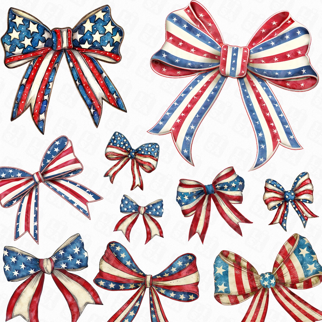 Coquette American Flag Png Bundle, Coquette Bow Png, 4th of July ...