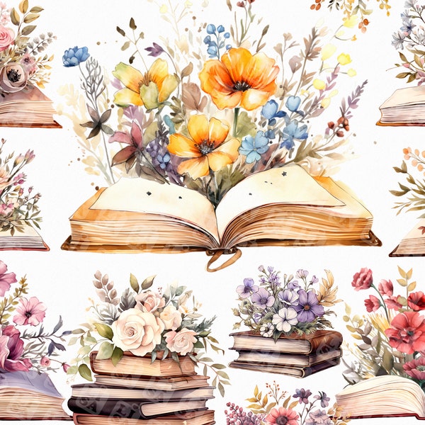 39 Watercolor floral book - book with flowers bundle clipart graphics in jpg format for commercial use