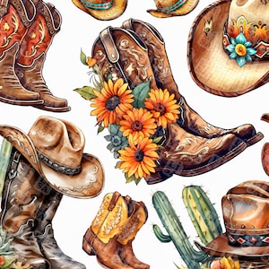 22 Cowboylaars en cowboyhoed png - schattige westerse clipart-sublimatieontwerpen met transparante achtergrond voor commercieel gebruik