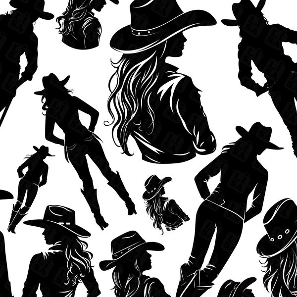 33 Western cowgirl svg bundle vector - country cowgirl silhouette for commercial use