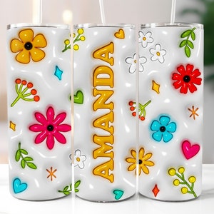 Blume 3D Name Tumbler Wrap, 3D benutzerdefinierter Name, 3D Puff Tumbler Png, personalisierte Tumbler Design, fügen Sie Ihren Namen Tumbler hinzu, Tumbler Name Wrap