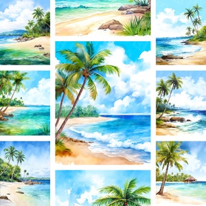 Carta digitale con sfondo per isole tropicali: vibrazioni estive, sfondo della spiaggia, clipart del mare, stampabili dell'isola, pagine di diario spazzatura stampabili