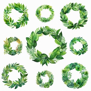 Ghirlanda di foglie tropicali dell'acquerello png - clipart ghirlanda - verde png - clipart hawaii - download digitale