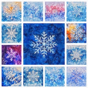 39 Watercolor Winter Snowflake Digital Paper - snowflake printable 10x10 inch square paper instant download, digital winter printable
