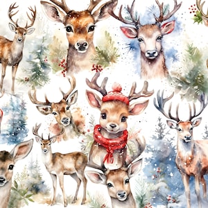 19 Renne ad acquerello - Grafica clipart di renne di Natale in formato jpg per uso commerciale