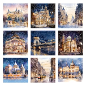 Aquarell Budapest Weihnachten Clipart - Budapest winter, Ungarn Bilder, Ungarn Clipart, Ungarn Sehenswürdigkeiten